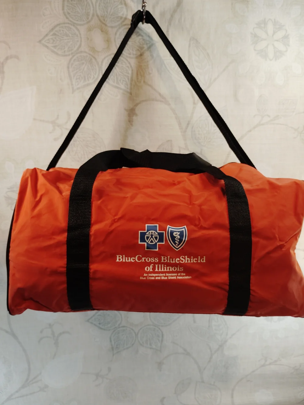 NHL Blackhawks Orange Duffel Bag with Team Logo and Black Straps